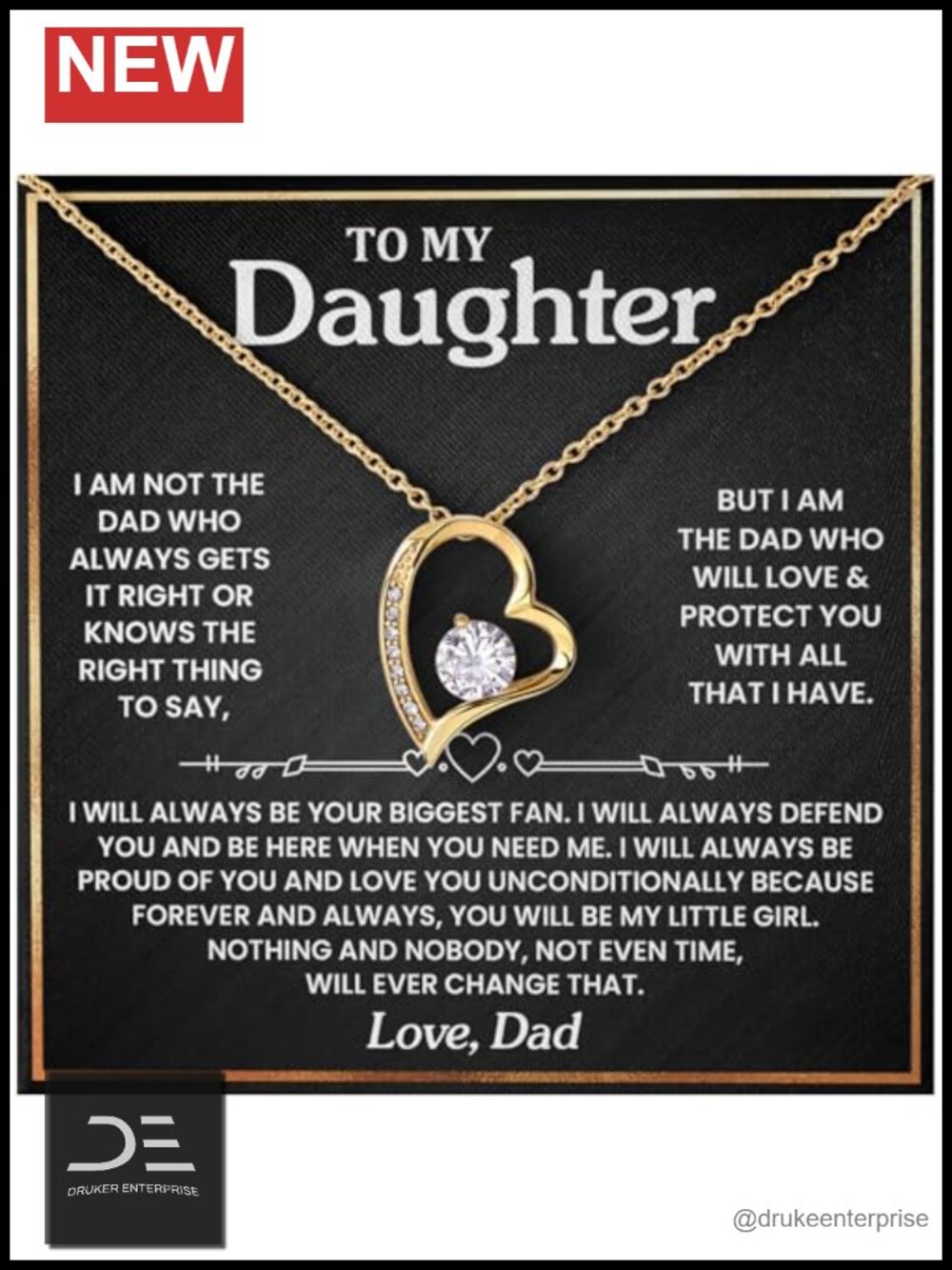 To My Daughter Necklace From Dad 14k White Gold Finish Stainless Steel Pendant